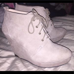 Suede taupe lace up ankle booties